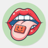 Rote Lippen Runder Aufkleber (Vorderseite)