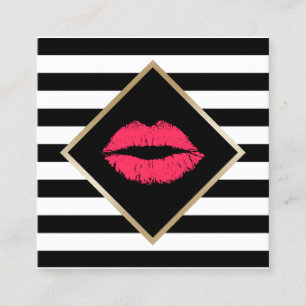 Rote Lippen Salon Modern Stripes einzigartig Quadratische Visitenkarte