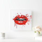 Rote Lippen Schönheitsmakeup Kiss Mode Quadratische Wanduhr (Zuhause)