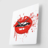 Rote Lippen Schönheitsmakeup Kiss Mode Quadratische Wanduhr (Winkel)