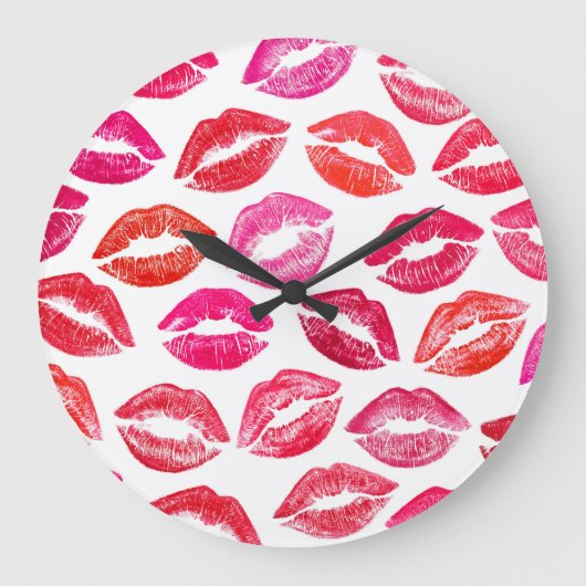 Rote Lippen Set, weißer Hintergrund. Große Wanduhr (Vorderseite)