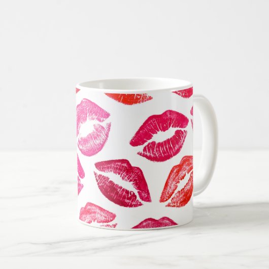 Rote Lippen Set, weißer Hintergrund. Kaffeetasse (VorderseiteRechts)