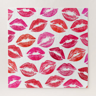 Rote Lippen Set, weißer Hintergrund. Puzzle