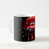 Rote Lippen triefend vor Glitter Glam Glanz Kaffeetasse (Vorderseite Links)
