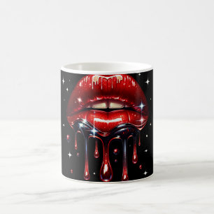 Rote Lippen triefend vor Glitter Glam Glanz Kaffeetasse
