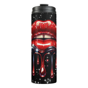 Rote Lippen triefend vor Glitter Glam Glanz Thermosbecher