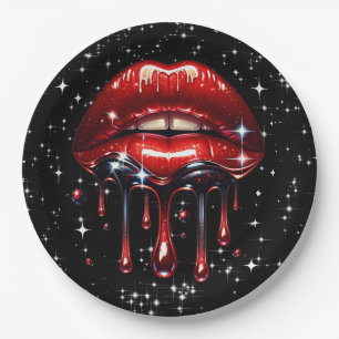 Rote Lippen triefend vor Glitter Glam Glitzer Gebu Pappteller