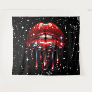Rote Lippen triefend vor Glitter Glam Schimmer Wandteppich
