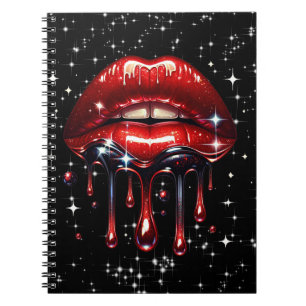 Rote Lippen triefend vor Glitter Glamour Funkel Notizblock