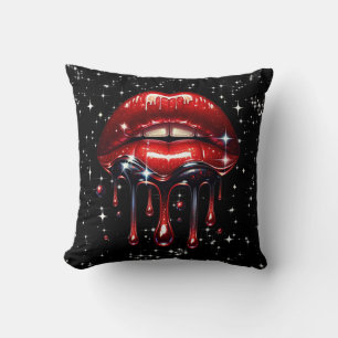 Rote Lippen triefend vor Glitter Glamour Funkeln Kissen