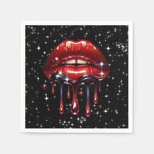 Rote Lippen tropfen Glitter Glam Funkeln Geburtsta Serviette