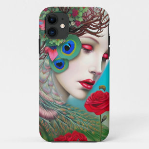 Rote Lippen und Rose Pfau Abstrakt Case-Mate iPhone Hülle
