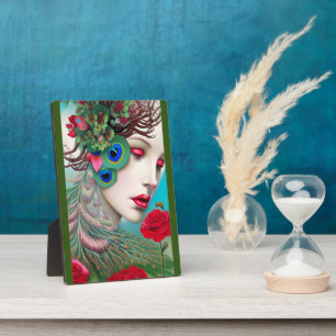 Rote Lippen und Rose Pfau Abstrakt Fotoplatte