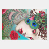 Rote Lippen und Rose Pfau Abstrakt Geschenkpapier Set (Vorderseite)