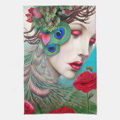 Rote Lippen und Rose Pfau Abstrakt Geschirrtuch (Vertikal)