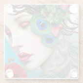 Rote Lippen und Rose Pfau Abstrakt Glasuntersetzer (Rückseite)