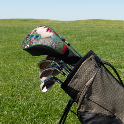 Rote Lippen und Rose Pfau Abstrakt Golf Headcover (In SItu)