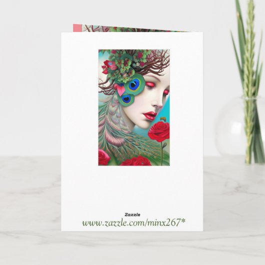 Rote Lippen und Rose Pfau Abstrakt Karte (Rückseite)