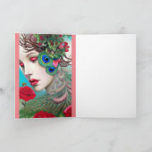 Rote Lippen und Rose Pfau Abstrakt Karte (Innenseite)