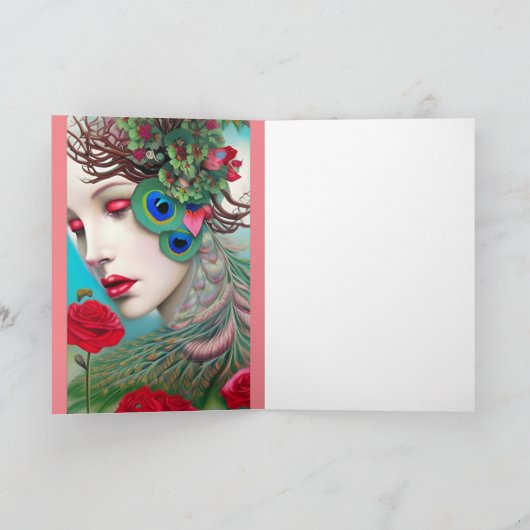 Rote Lippen und Rose Pfau Abstrakt Karte (Innenseite)