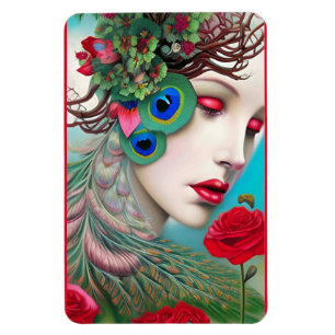 Rote Lippen und Rose Pfau Abstrakt Magnet