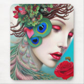 Rote Lippen und Rose Pfau Abstrakt Mousepad (Vorne)