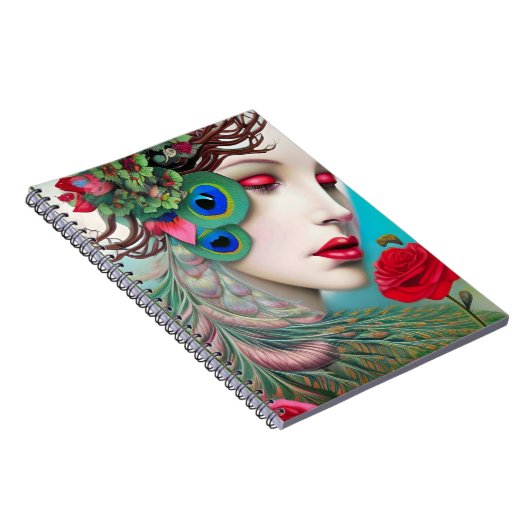 Rote Lippen und Rose Pfau Abstrakt Notizblock (Rechte Seite)