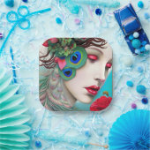 Rote Lippen und Rose Pfau Abstrakt Pappteller (Party)