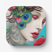 Rote Lippen und Rose Pfau Abstrakt Pappteller (Vorderseite)