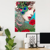 Rote Lippen und Rose Pfau Abstrakt Poster (Heimbüro)