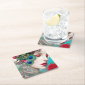 Rote Lippen und Rose Pfau Abstrakt Rechteckiger Pappuntersetzer (Vor Ort)