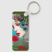 Rote Lippen und Rose Pfau Abstrakt Schlüsselanhänger (Rückseite)