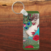 Rote Lippen und Rose Pfau Abstrakt Schlüsselanhänger (Vorderseite)