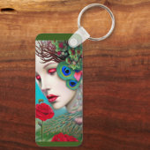 Rote Lippen und Rose Pfau Abstrakt Schlüsselanhänger (Rückseite)