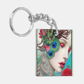 Rote Lippen und Rose Pfau Abstrakt Schlüsselanhänger (Vorderseite links)