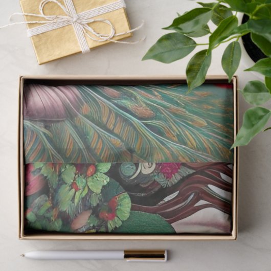 Rote Lippen und Rose Pfau Abstrakt Seidenpapier (Geschenk)