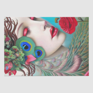 Rote Lippen und Rose Pfau Abstrakt Seidenpapier