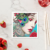 Rote Lippen und Rose Pfau Abstrakt Serviette (Beispiel)