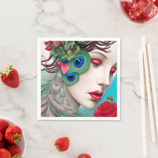 Rote Lippen und Rose Pfau Abstrakt Serviette (Beispiel)