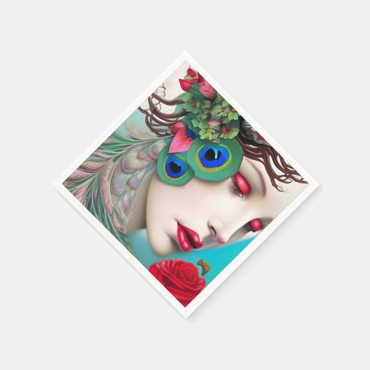 Rote Lippen und Rose Pfau Abstrakt Serviette (Ecke)