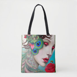 Rote Lippen und Rose Pfau Abstrakt Tasche