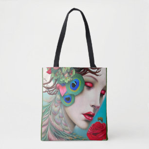 Rote Lippen und Rose Pfau Abstrakt Tasche
