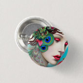Rote Lippen und Rosen Pfau Abstrakt Button (Vorne & Hinten)