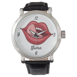Rote Lippen und Zunge Thunder_Cove Armbanduhr