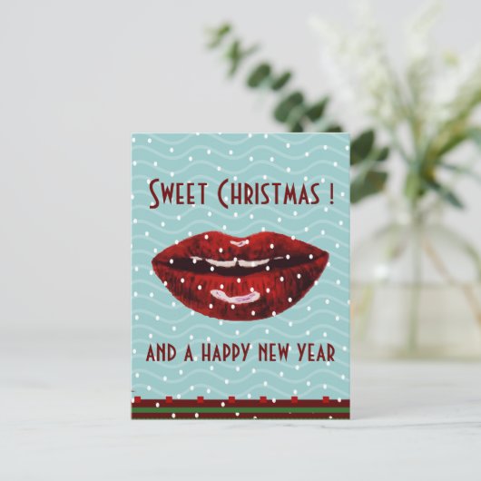 rote Lippengrüne Weihnachtsgrüße Feiertagspostkarte (Stehend Vorderseite)