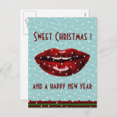 rote Lippengrüne Weihnachtsgrüße Feiertagspostkarte (Vorne/Hinten)