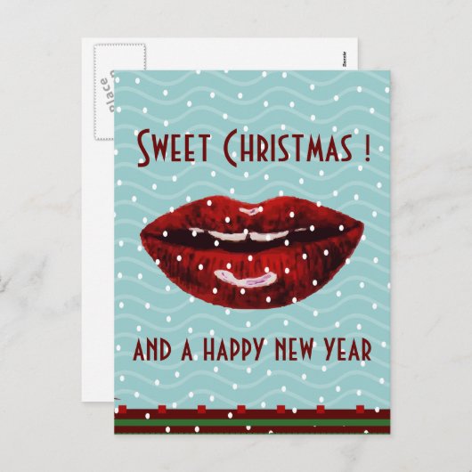 rote Lippengrüne Weihnachtsgrüße Feiertagspostkarte (Vorne/Hinten)