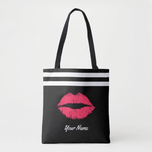 Rote Lippenmoderner Streifen-individueller Name Tasche (Vorderseite)