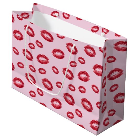 Rote Lippenstift Küsse Große Geschenktüte (Vorderseite Schrägansicht)