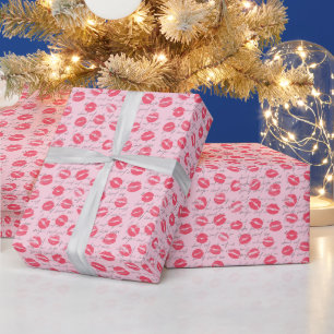 Rote Lippenstift Küsse Valentinstag  Geschenkpapier